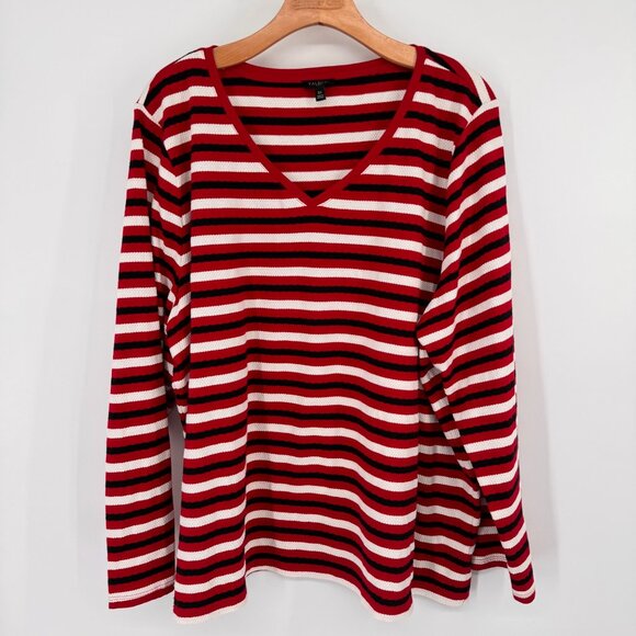 Talbots Womens Red White Striped V-Neck Long Sleeve Top size 3X Cotton - Picture 5 of 10